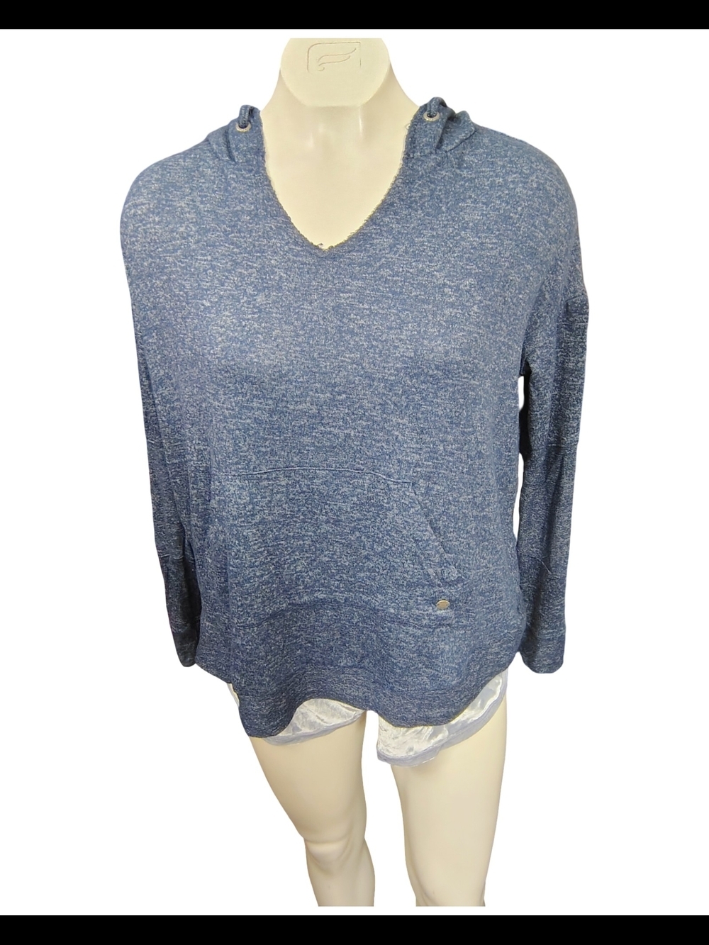 Roxy Heathered Blue V-Neck Hooded Pullover